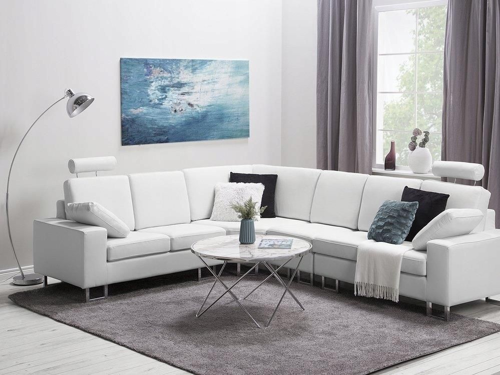 Beliani Narożnik prawostronny sofa skórzana regulowane zagłówki biały Stockholm - zdjęcie 1 Beliani Narożnik prawostronny sofa skórzana regulowane zagłówki biały Stockholm