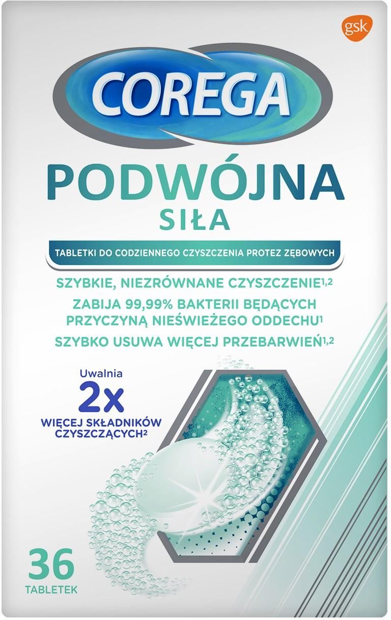 Corega Podwójna Siła Tabletki czyszczące do protez zębowych 36 szt.