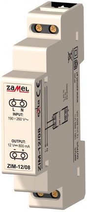 zamel zasilacz impulsowy 230VAC/12VDC 800mA 1-modułowy typ:zIM-12/08
