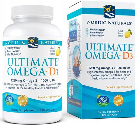 Nordic Naturals Kwasy Omega + Witamina D3 Ultimate Omega-D3 O Smaku Cytrynowym 120 kaps