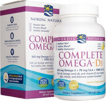 Nordic Naturals Kwasy Omega + Witamina D3 Complete Omega-D3 O Smaku Cytrynowym 60 kaps