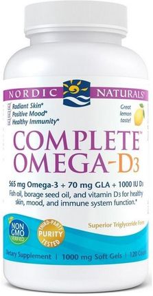 Nordic Naturals Kwasy Omega + Witamina D3 Complete Omega-D3 O Smaku Cytrynowym 120 kaps