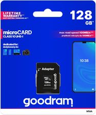 Karta pamięci do aparatu GOODRAM 128GB MICRO CARD cl 10 UHS I + adapter (M1AA-1280R12) - zdjęcie 1