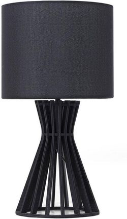 Beliani Nowoczesna lampa stołowa okrągły abażur drewniana podstawa czarna Carrion