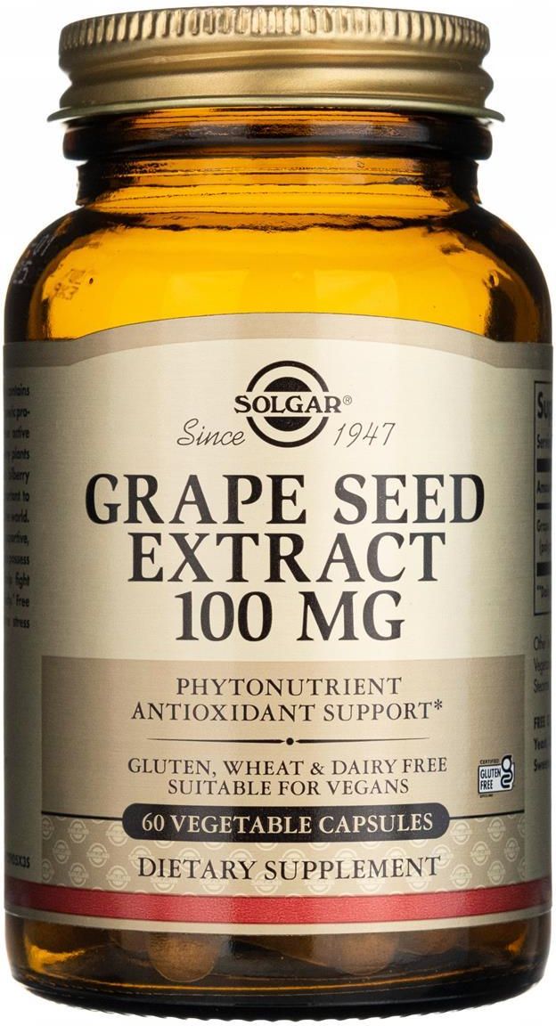 SOLGAR Grape Seed Extract Wyciąg z Pestek Winogron 100mg 60 kaps