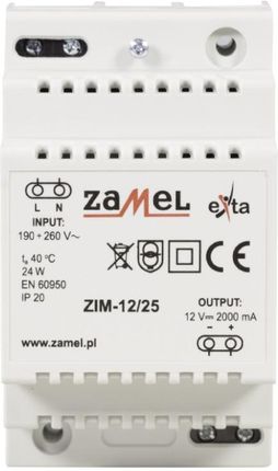 zamel zasilacz impulsowy 230VAC/12VDC 2000mA 3-modułowy typ:zIM-12/25