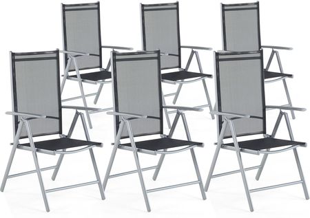 Beliani Zestaw 6 krzeseł ogrodowych czarny siatka aluminium regulowane oparcia Catania