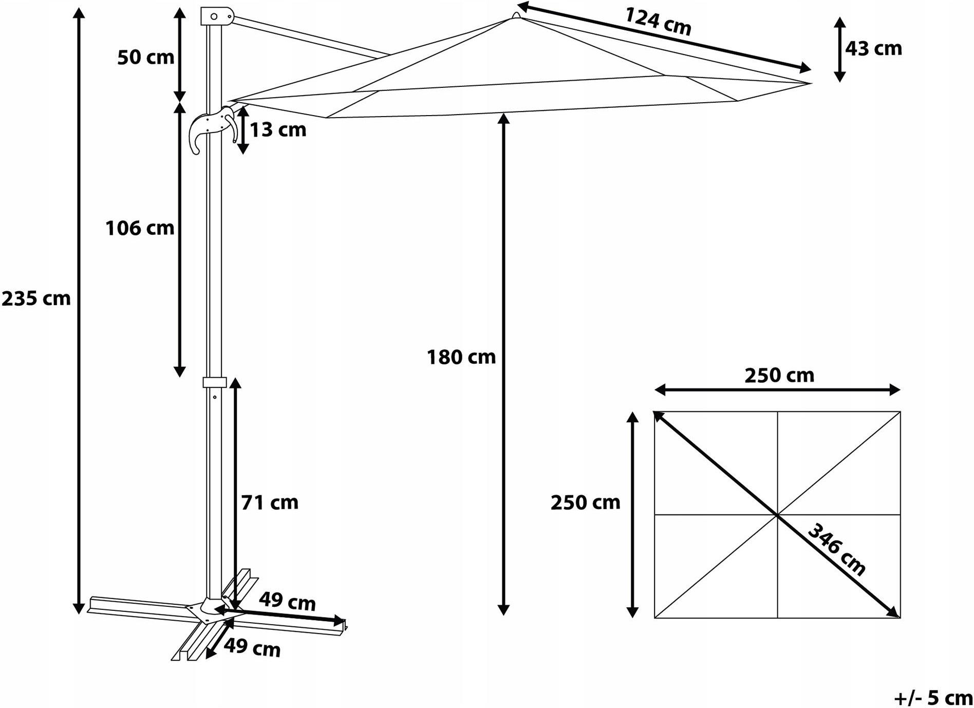 Beliani Parasol ogrodowy na wysięgniku składany 250 x 250 cm jasnobeżowy Monza