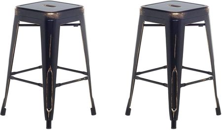 Beliani Zestaw 2 hokerów stołków barowych metalowy 60 cm czarno-złoty Cabrillo