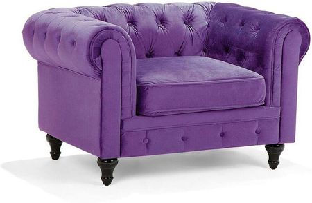 Beliani Nowoczesny fotel tapicerowany welurowy pikowany fioletowy Chesterfield