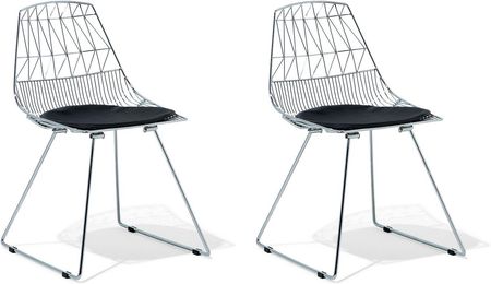 Beliani Zestaw 2 krzeseł srebrny metalowy geometryczny poduszka na siedzisko z ekoskóry Harlan