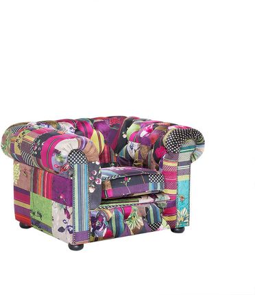 Beliani Nowoczesny fotel tapicerowany pikowany fioletowy patchwork Chesterfield