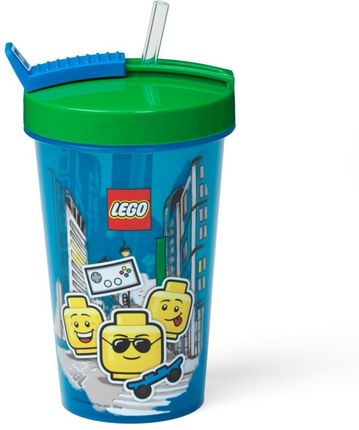 LEGO Niebieski Kubek Podróżny Z Zielonym Wieczkiem I Słomką Iconic 500Ml 40441724