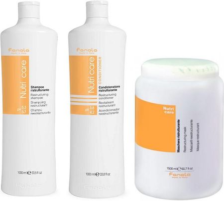 Fanola Nutri Care Restructuring szampon do włosów suchych i łamliwych 1000ml + odżywka 1000ml + maska 1500ml 