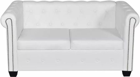 vidaXL Sofa 2-Osobowa W Stylu Chesterfield Sztuczna Skóra Biała - zdjęcie 4