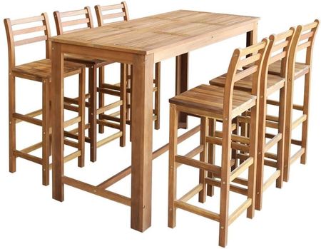 Vidaxl Stolik I Krzesła Barowe 7 Elementów Lite Drewno Akacjowe