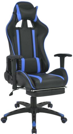 vidaXL Regulowane Krzesło Biurowe Z Podnóżkiem Niebieskie