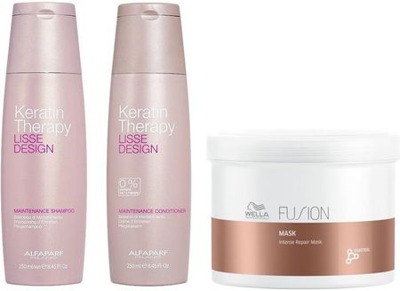 Alfaparf Keratin Therapy Maintenance And Fusion Intense Repair Mask Wygładzenie I Odżywienie Włosów Szampon 250Ml + Odżywka 250Ml + Maska 500Ml