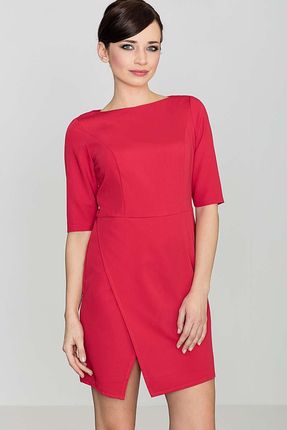 Katrus Czerwona Elegancka Sukienka z Asymetrycznym Rozporkiem