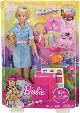 Barbie w Podro y Podro niczka Barbie blondynka ze szczeniaczkiem FWV25