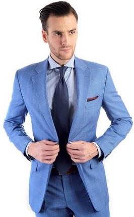 M&M Suits Garnitur Męski W Błękitną I Brązową Kratę Carini Niebieski