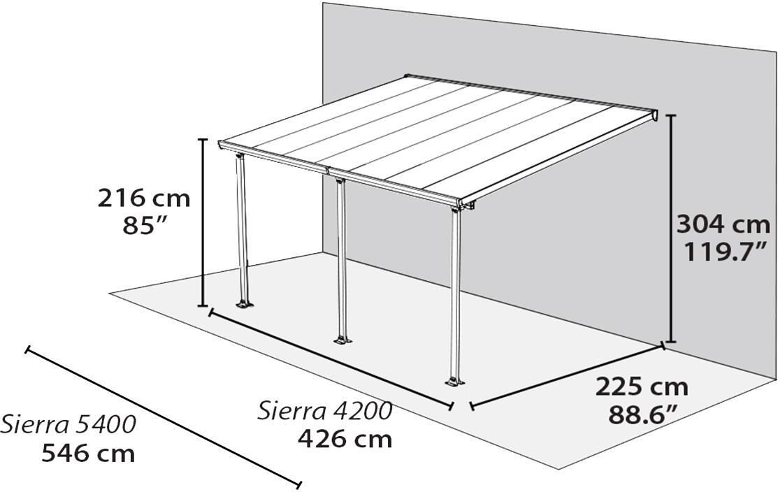 Palram Poliwęglanowa wiata przyścienna Sierra 3x5,46m szara