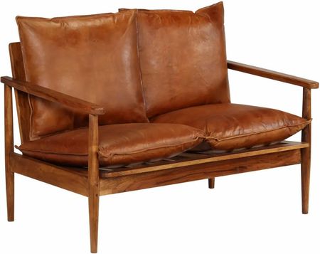 Vidaxl 2-Osobowa Sofa Z Prawdziwej Skóry I Drewna Akacjowego Brązowa - zdjęcie 2