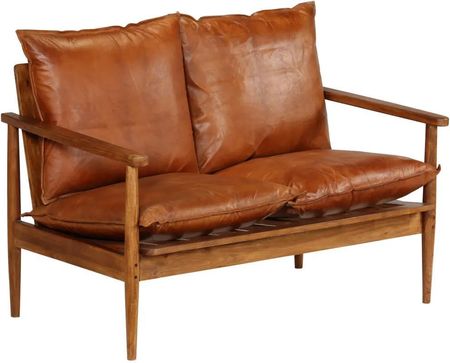 Vidaxl 2-Osobowa Sofa Z Prawdziwej Skóry I Drewna Akacjowego Brązowa - zdjęcie 3