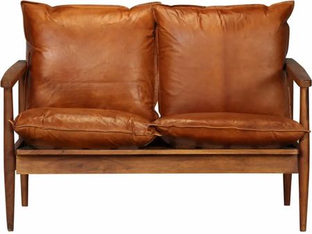 Vidaxl 2-Osobowa Sofa Z Prawdziwej Skóry I Drewna Akacjowego Brązowa - zdjęcie 5