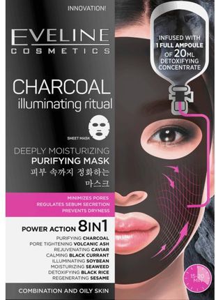 Eveline Sheet Mask Charcoal maska na tkaninie oczyszczająca 8w1
