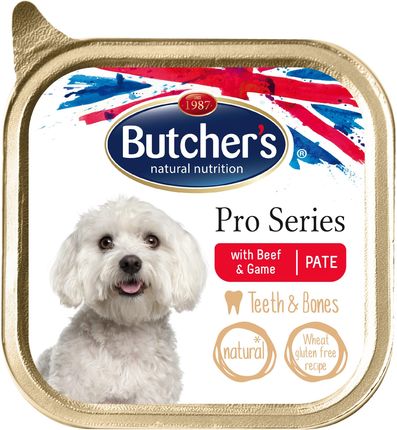 Butcher's Pro Series Dog Teeth&Bones z wołowiną i dziczyzną pasztet 24x150g