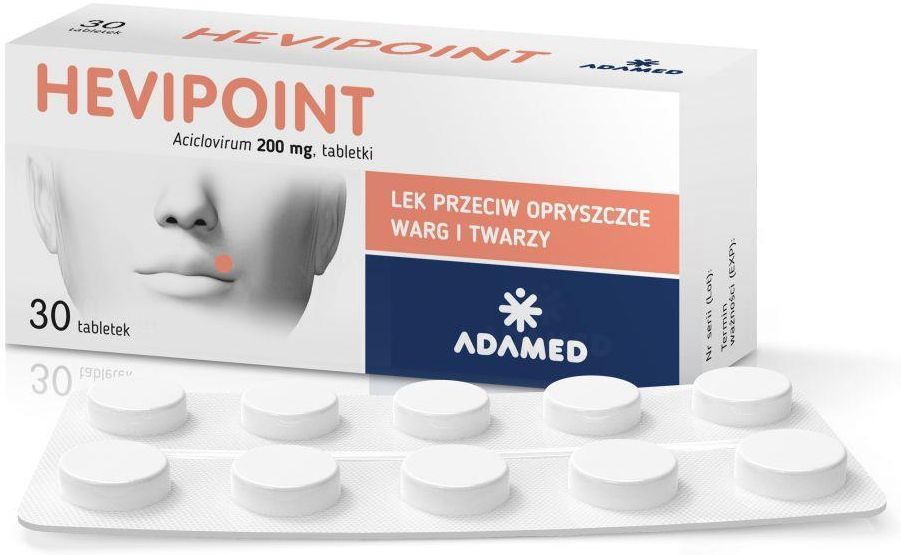 Hevipoint 200 mg Lek przeciw opryszczce warg i twarzy 30 tabl - zdjęcie 1 Hevipoint 200 mg Lek przeciw opryszczce warg i twarzy 30 tabl