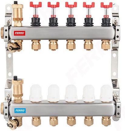 Ferro Rozdzielacz 11-drogowy z zaworami termostatycznymi przepływomierzami i złączkami stal nierdzewna (SN-RZP11S)