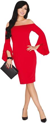 Merribel Czerwona Ołówkowa Sukienka z Rozkloszowanym Rękawem