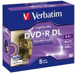DVD+R DL Verbatim 8x 8.5GB (Jewel Case 5) Lightscribe
