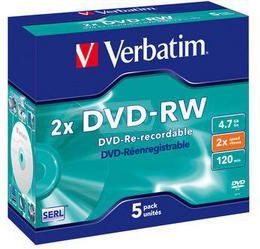 DVD-RW Verbatim 4.7GB 2x (JC 5szt.)