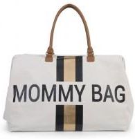 Childhome Torba Mommy Bag Krem Czarno-Złoty Pasek