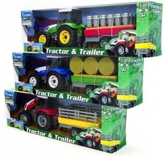 Teama Toys Teama Traktor Zielony Z Przyczepą Z Mlekiem 1:32
