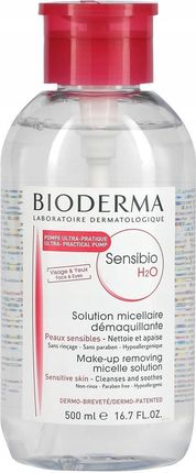 Bioderma Sensibio H2O Płyn Micelarny Do Oczyszczania Twarzy I Zmywania Makijażu Z Dozownikiem 500Ml