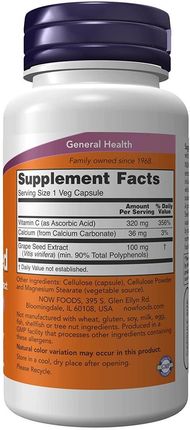 Now Foods Ekstrakt Z Pestek Winogron (Grape Seed Standardized Extract) 100mg 100 Kap - zdjęcie 2