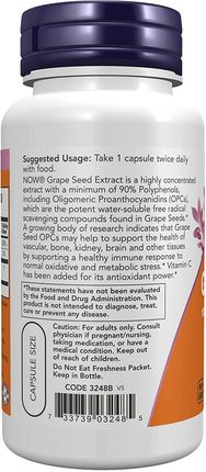 Now Foods Ekstrakt Z Pestek Winogron (Grape Seed Standardized Extract) 100mg 100 Kap - zdjęcie 3