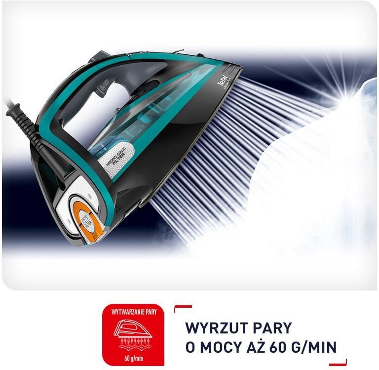 Tefal Ultimate Pure FV9844 steam iron, 3200 W for fast heating, 250 g/minute steam boost, Micro-Calc filter for total protection, 60 g/minute variable steam output