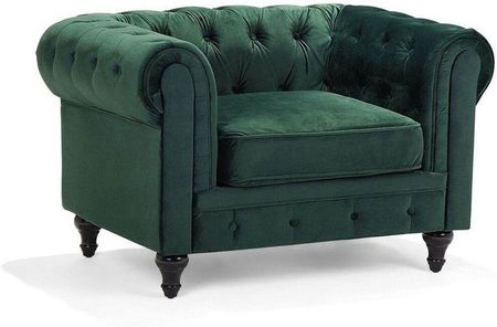 Beliani Nowoczesny fotel tapicerowany welurowy pikowany zielony Chesterfield