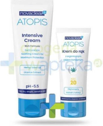 Novaclear Atopis Intensive Cream Krem Natłuszczający Do Twarzy I Ciała 100Ml + Krem Do Rąk Z Organicznym Olejem Konopnym 50Ml+Rękawiczki