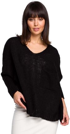 MOE Czarny Asymetryczny Oversizowy Sweter z Kieszonką