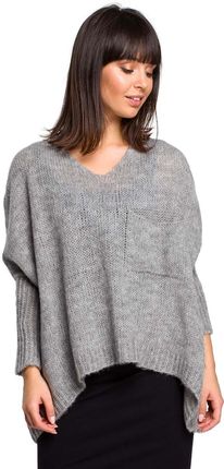 MOE Szary Asymetryczny Oversizowy Sweter z Kieszonką