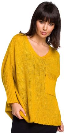 MOE Miodowy Asymetryczny Oversizowy Sweter z Kieszonką