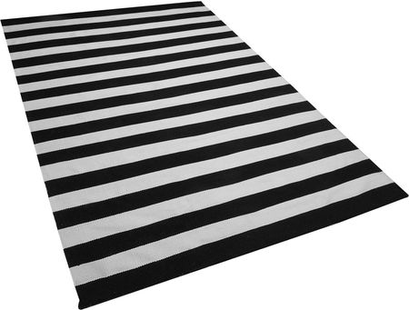 Beliani Dywan zewnętrzny czarno-biały materiał syntetyczny w paski 140 x 200 cm Tavas