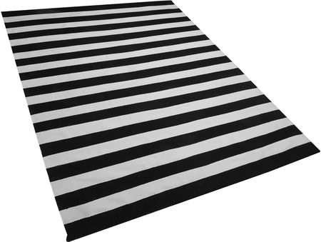 Beliani Dywan zewnętrzny czarno-biały materiał syntetyczny w paski 160 x 230 cm Tavas