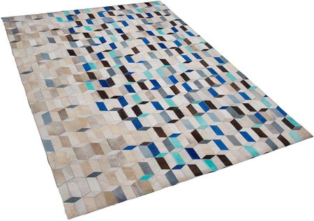 Beliani Dywan patchwork skórzany beżowo-niebieski 140 x 200 cm ręcznie wykonany Gidirli